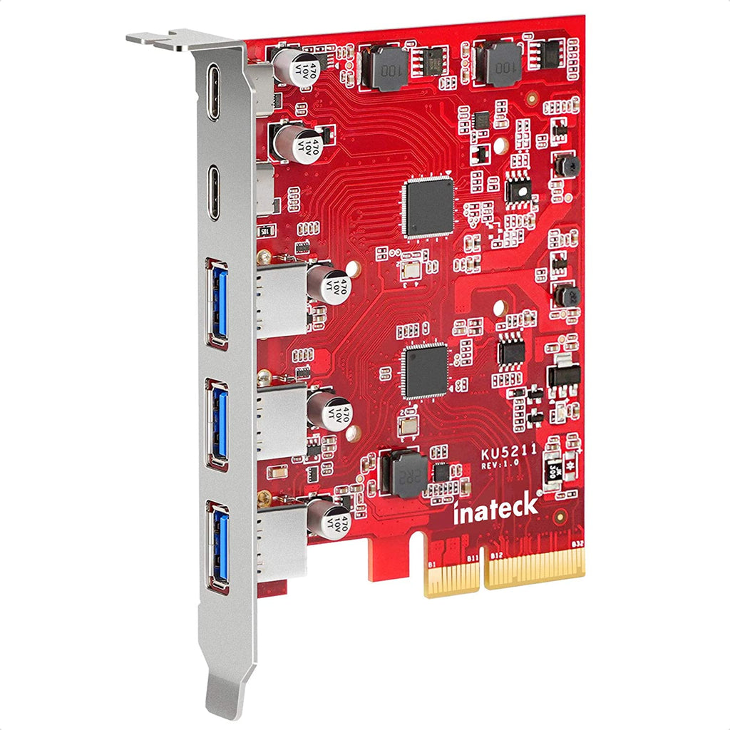 Inateck PCIe USB 3.2 Gen 2カード、帯域幅20 Gbps、3つのUSB Type-Aポートと2つのUSB Type-Cポート、KU5211_red - Inateckバックパックジャパン