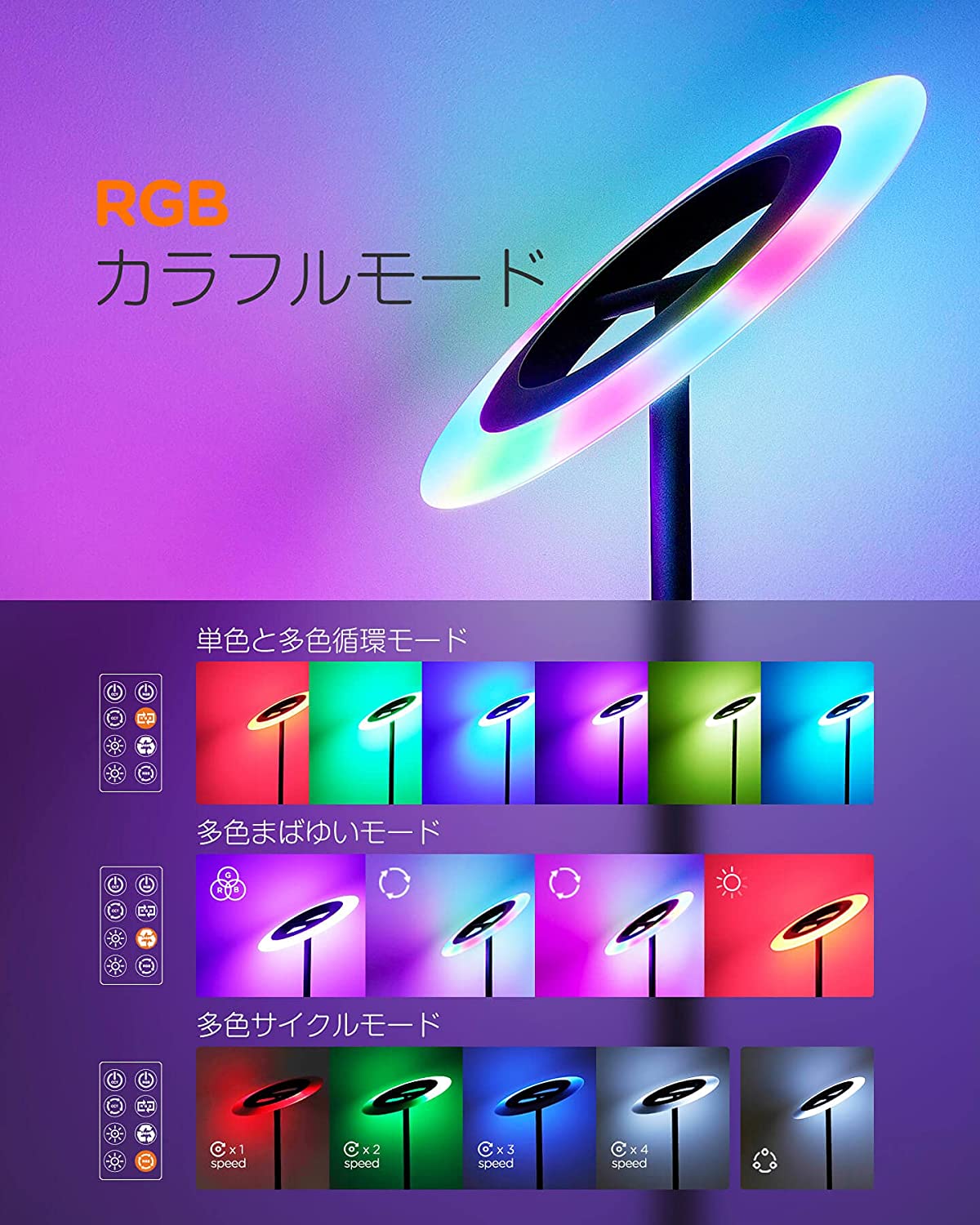 LEDフロアランプRGB明るさと色温度調整可能 リモコン付き LEDフロアランプRGB明るさと色温度調整可能 リモコン付き