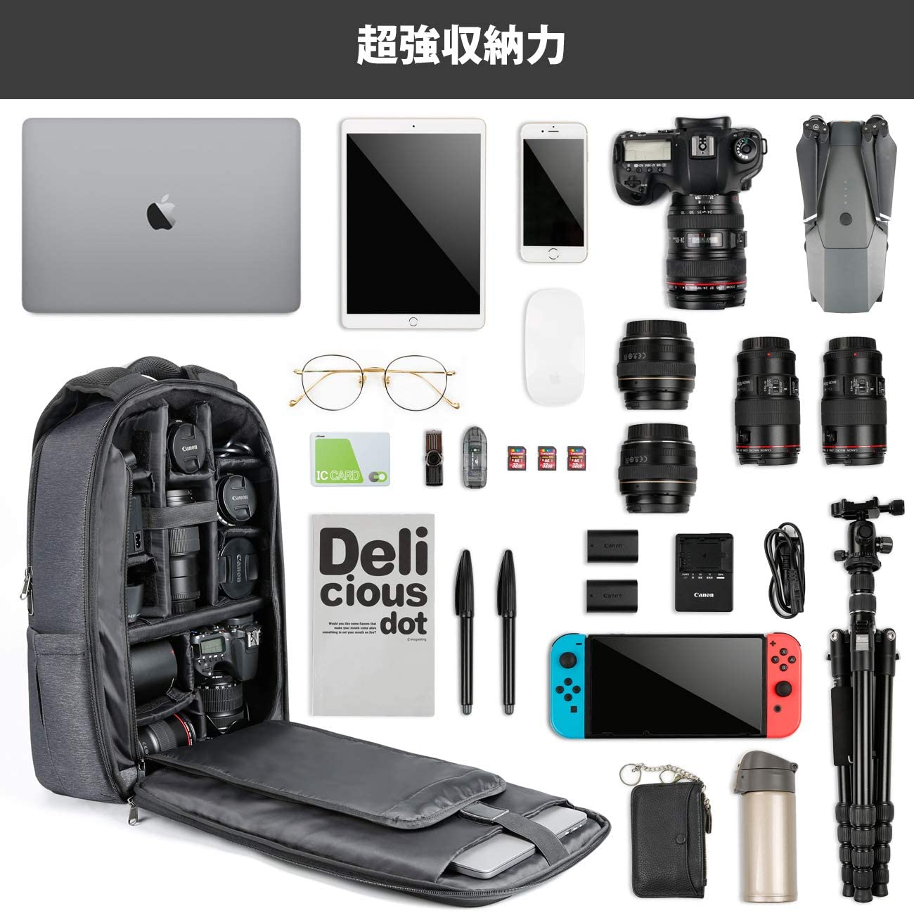 15.6インチ DJI Mavic 2 Pro / Mavic Pro 専用バックパック AB02003，dark gray - Inateckバックパックジャパン