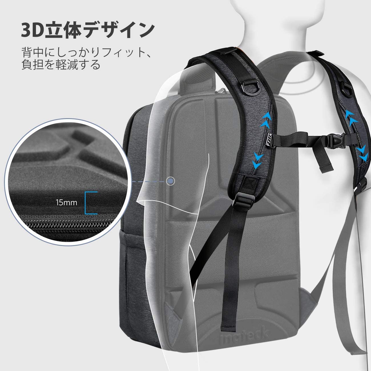 15.6インチ DJI Mavic 2 Pro / Mavic Pro 専用バックパック AB02003，dark gray - Inateckバックパックジャパン
