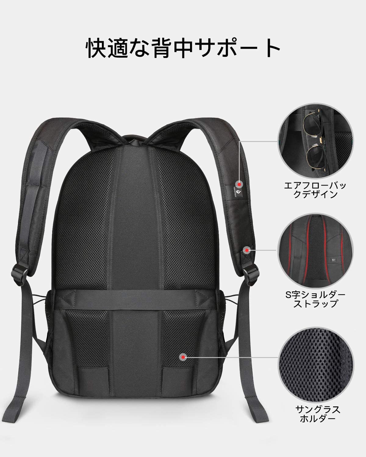 33L 15.6インチラップトップ 通勤 通学 仕事リュック BP02003，black - Inateckバックパックジャパン