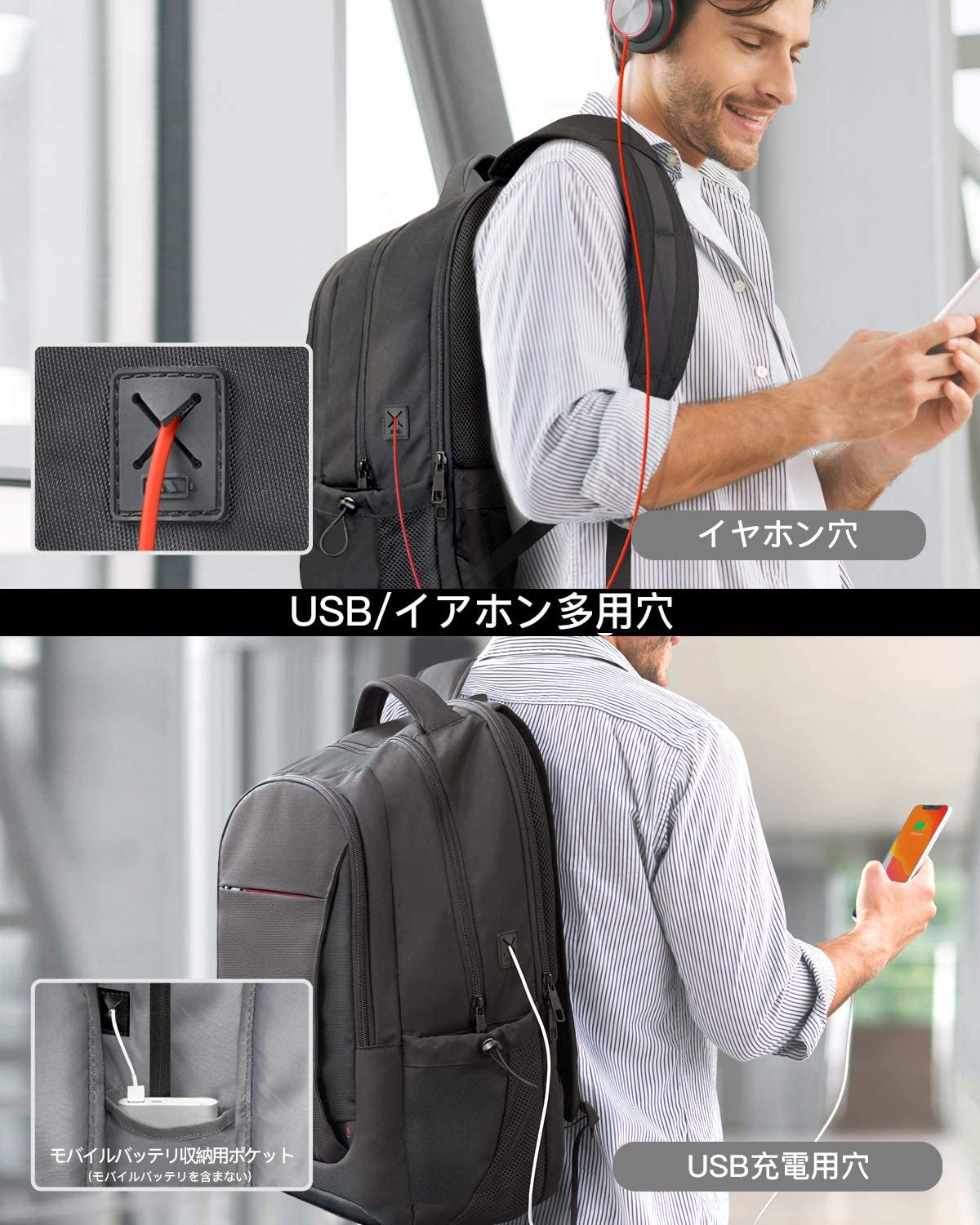 33L 15.6インチラップトップ 通勤 通学 仕事リュック BP02003，black - Inateckバックパックジャパン