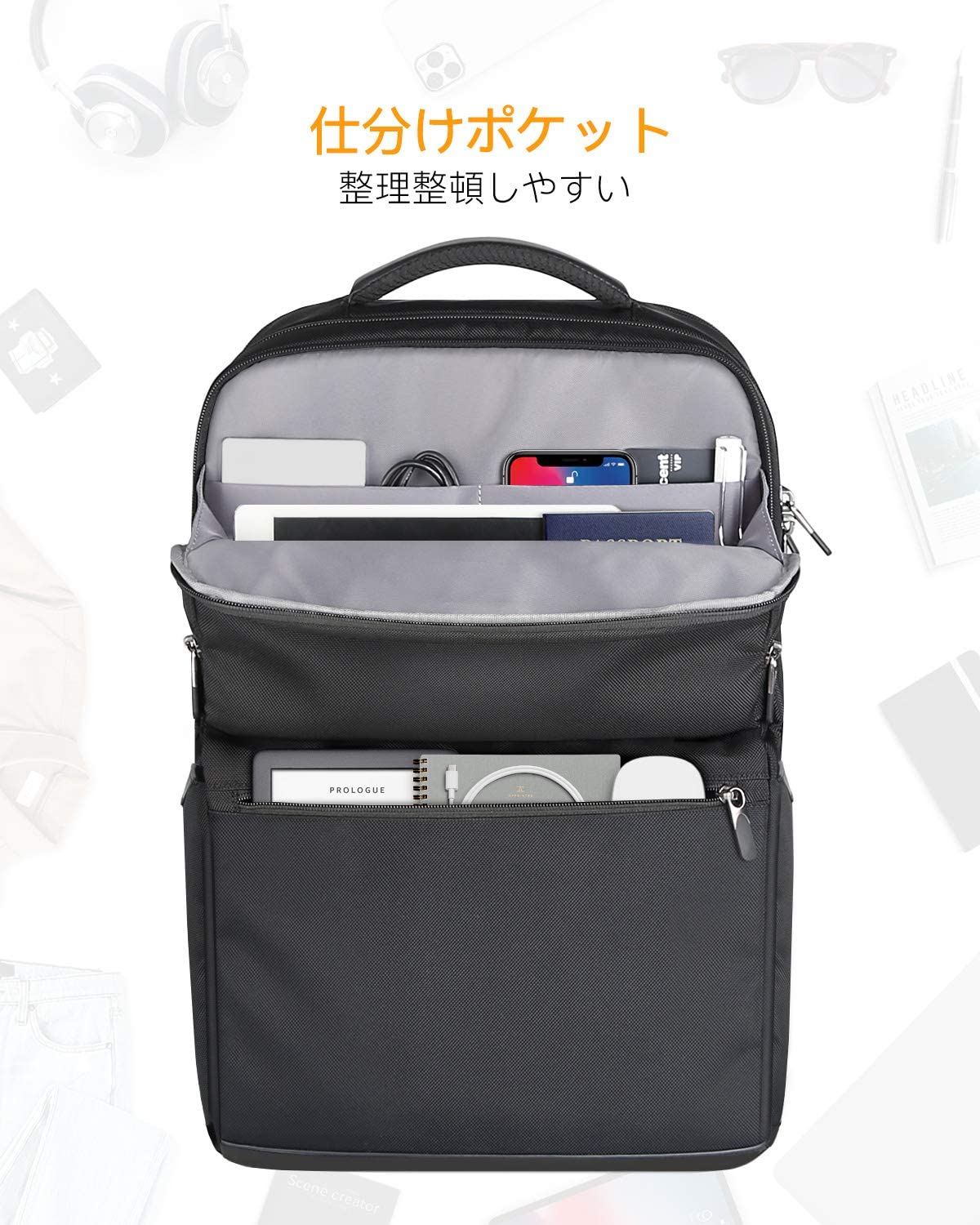 25L ビジネスリュック 15.6インチ バックパック通勤 出張 用 ラップトップ大容量 YKKジッパー 軽い贅沢 BP02004, Black - Inateckバックパックジャパン