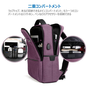 15.6インチ ラップトップバックパック USB充電ポート付き 撥水加工　CB1001，purple - Inateckバックパックジャパン
