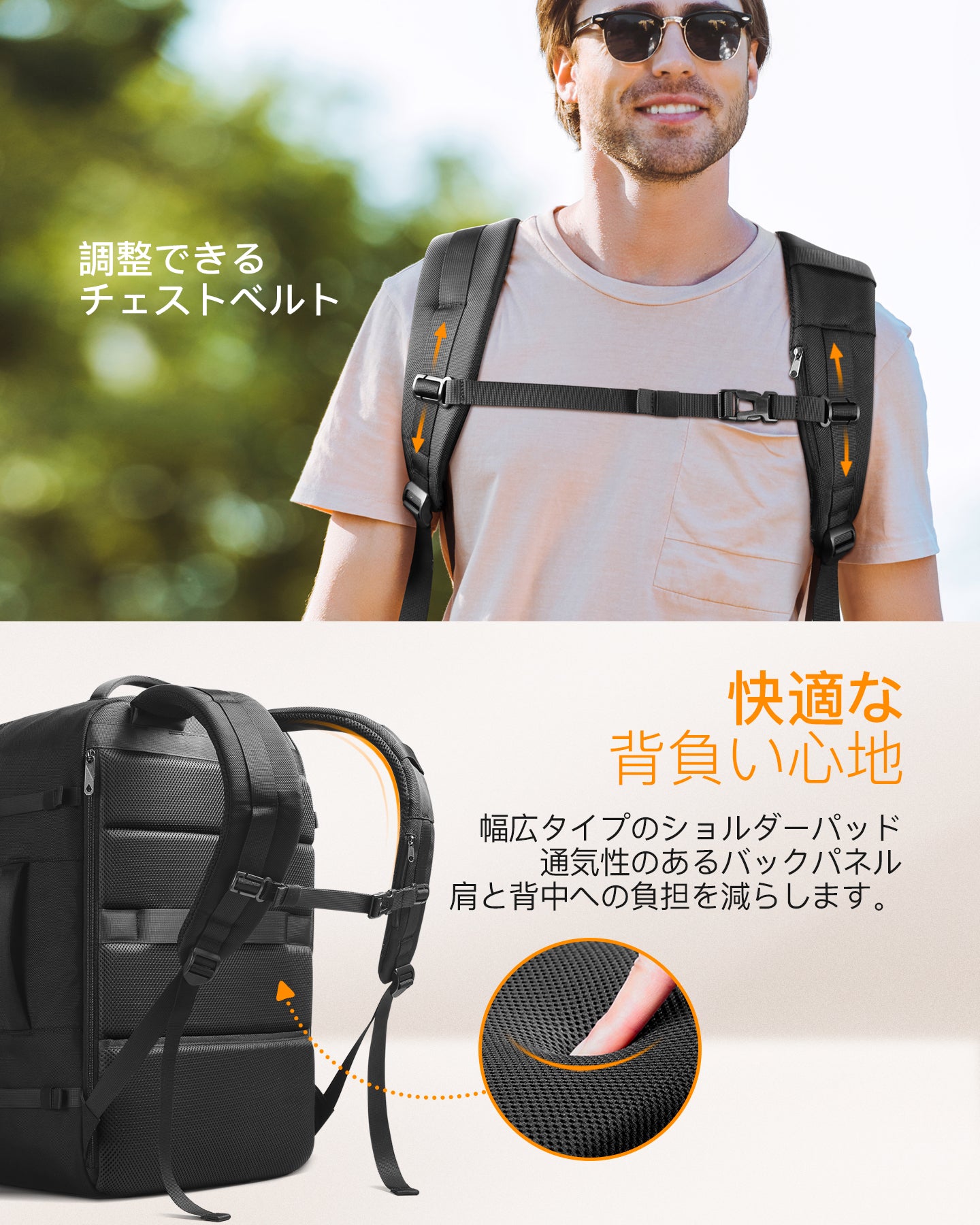 【新品】 [Inateck] 42L 大容量 トラベル バックパック 機内持込