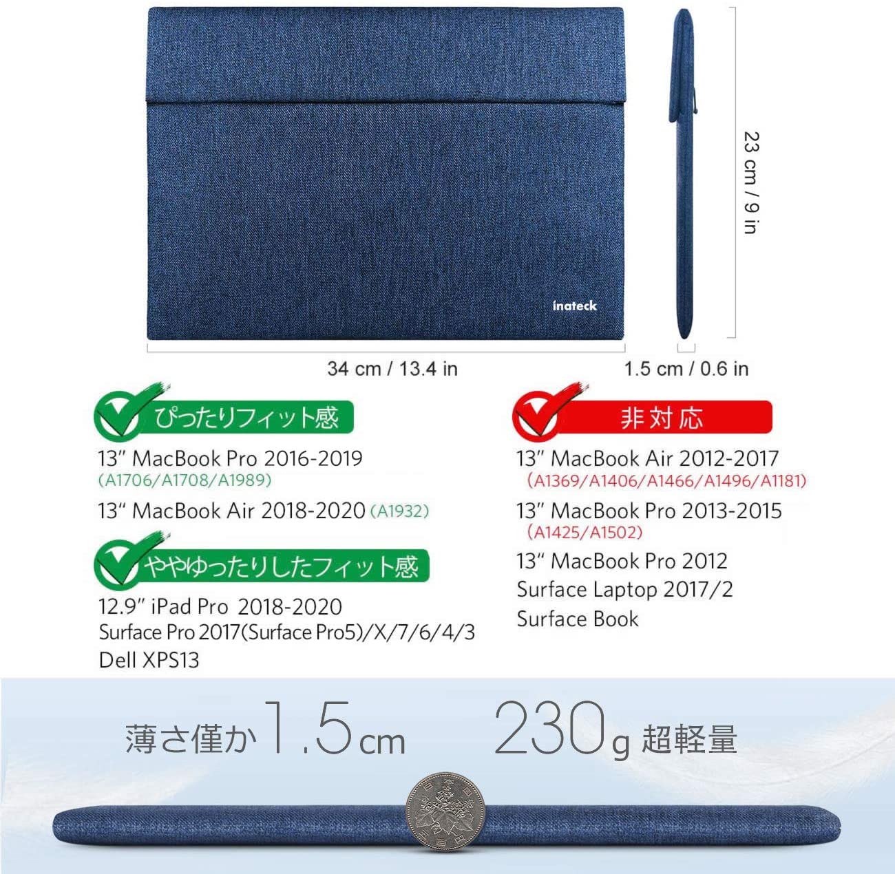 12.9-13インチMacBook Air/Pro/Surface Pro/ iPad pro ラップトップスリーブ LC1303, blue - Inateckバックパックジャパン