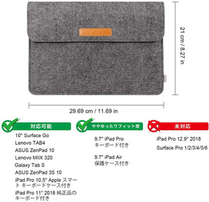 10-11インチ iPad Pro／ Surface Go／Galaxy Tab S ラップトップスリーブ TPB-IP，dark gray - Inateckバックパックジャパン