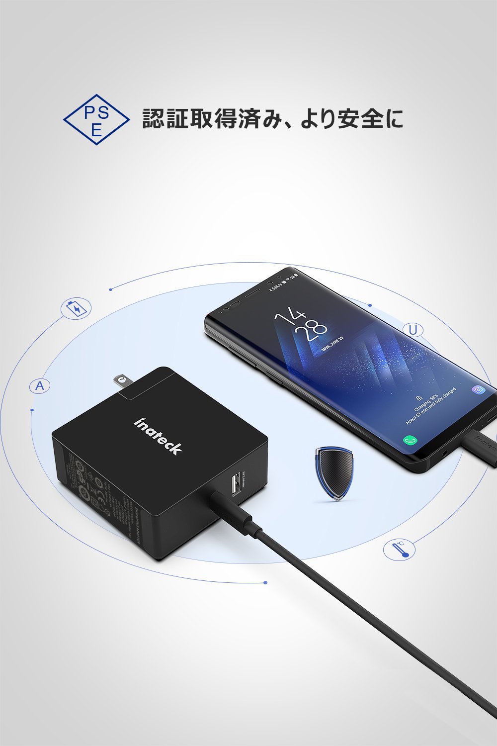 Inateck USB C充電器2MタイプCケーブル付き、60W USB-C 電源供給ポートと12W USB Aポート付き、CC01003-BK - Inateckバックパックジャパン
